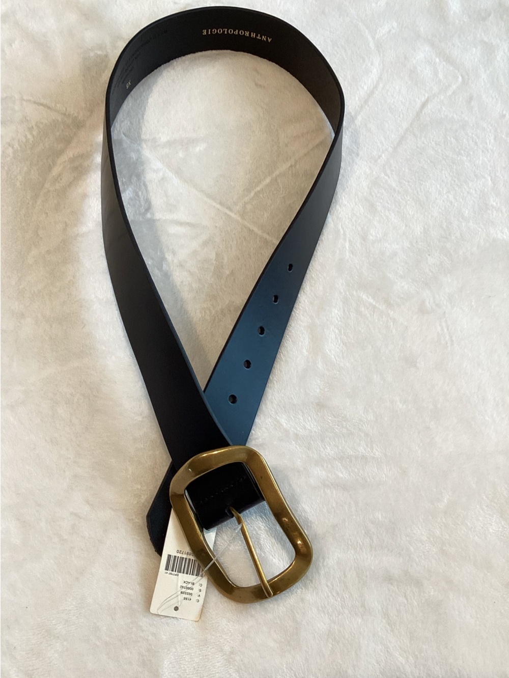 Anthropologie Black Leather Belt Bronze Buckle New XS